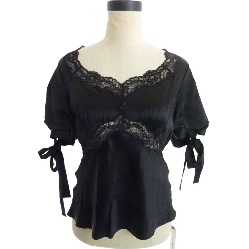 Reformation NWT Womens Dolly Silk Top Black Size 4 Short Sleeve Blouse Chic